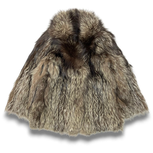 70c24 SAGA FOX サガフォックス 金サガ シルバーフォックス ファーコート サイズ11 茶系 最高級本毛皮 Silver Fox Fur Coatt18r