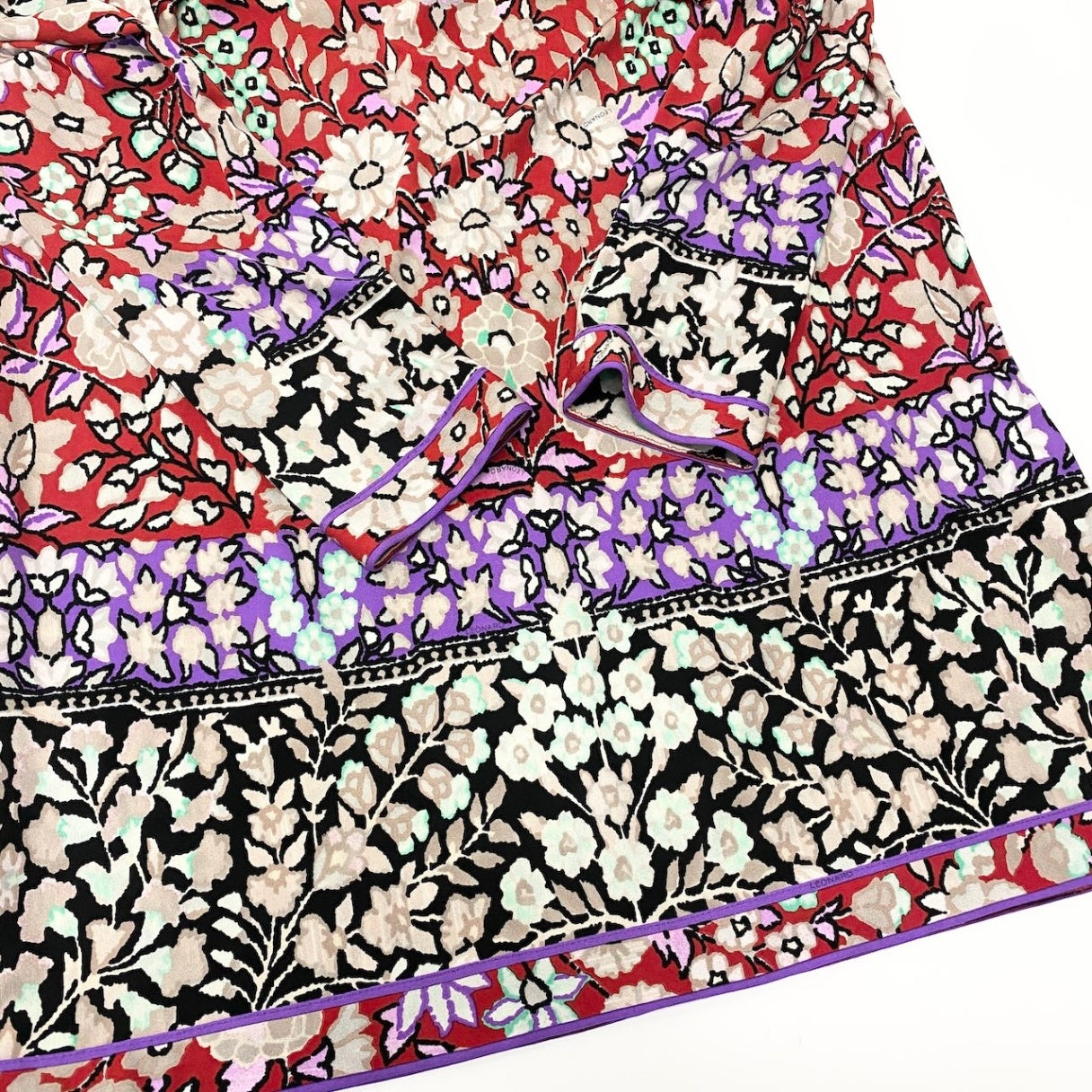 34d12 LEONARD PARIS レオナール ロングスリーブワンピース 美しい花柄プリント イラスト風 ストレッチ イタリア製 サイズ40 マルチカラー シルク100％ レディース 女性用u02t