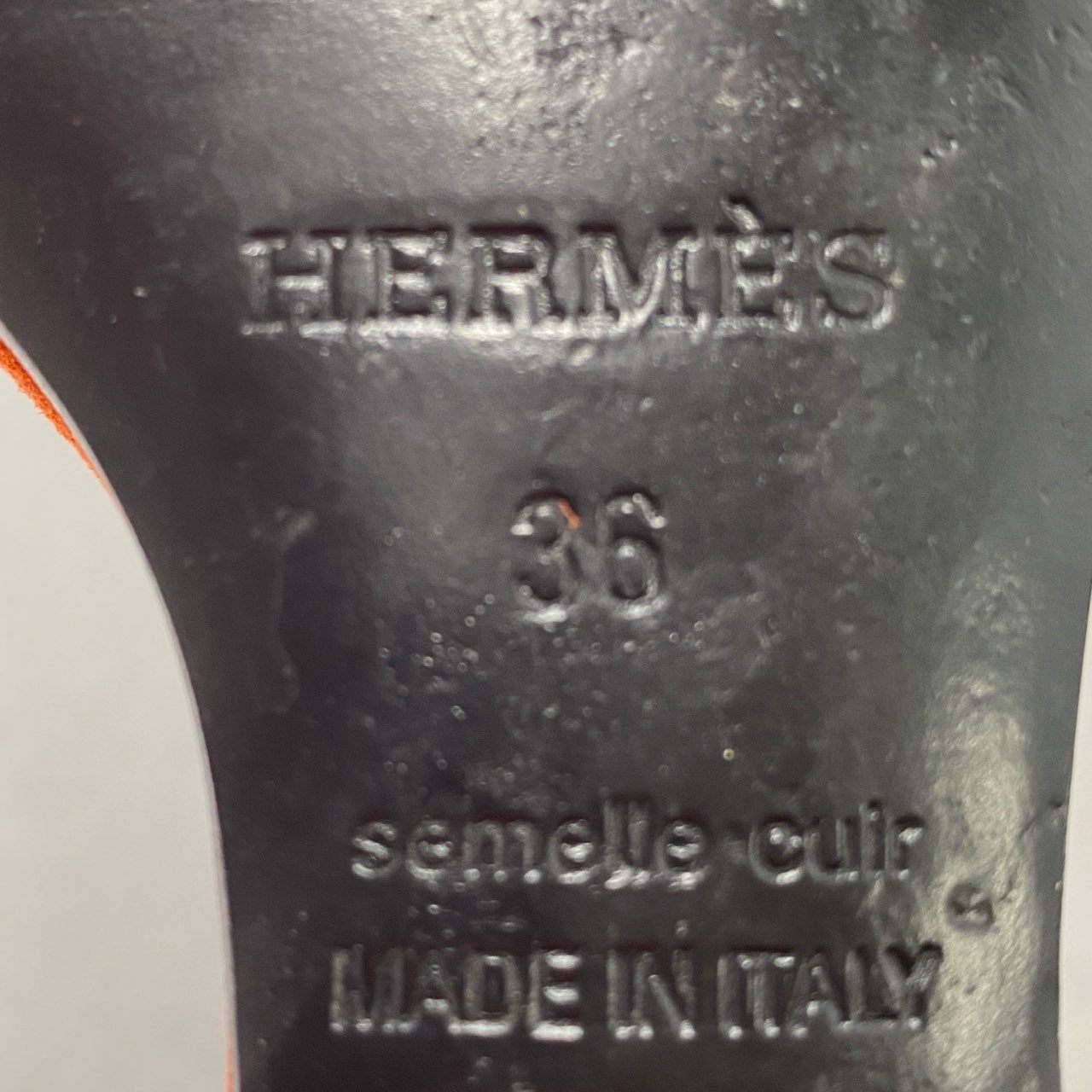 6f18 HERMES エルメス ル・デュック ヒールサンダル 36 オレンジ スエードレザー ハイヒール イタリア製 馬車ロゴ