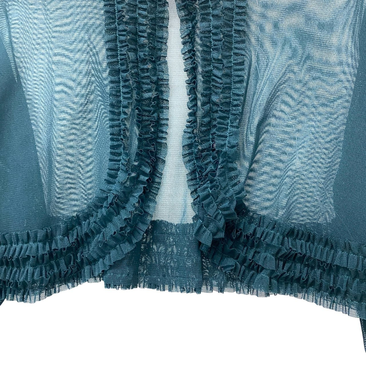 15c2 【美品】 TOKUKO 1er VOL トクコプルミエヴォル シアー フリルカーディガン ボレロ ロングスリーブ レディース 女性服 サイズ9 グリーン系 ポリエステル100％u02t