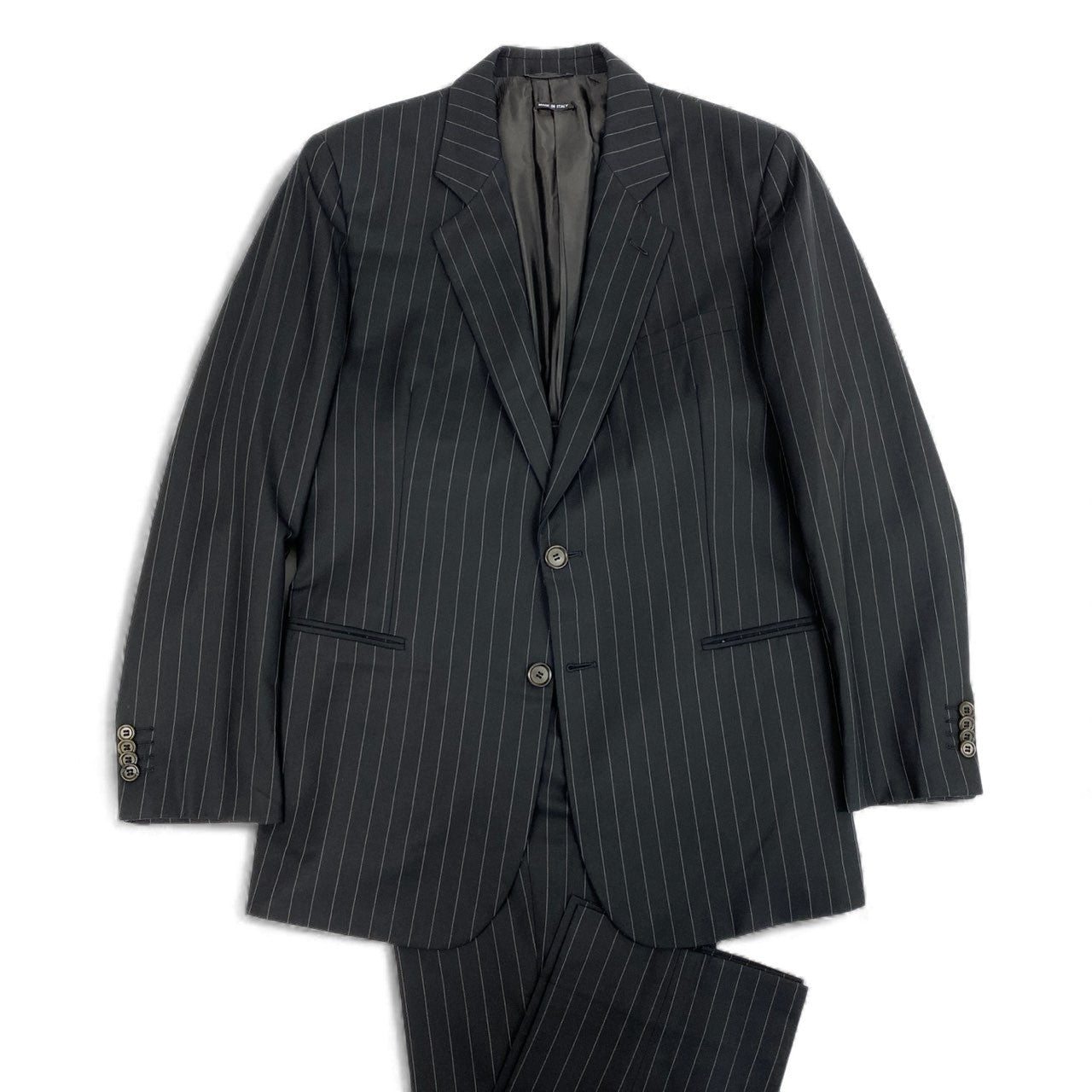 68L11 GIORGIO ARMANI ジョルジオアルマーニ シングルスーツ セットアップ ビジネス テーラードジャケット スラックス 52 ブラック ストライプ ピュアウール メンズ 男性用 イタリア製u02t