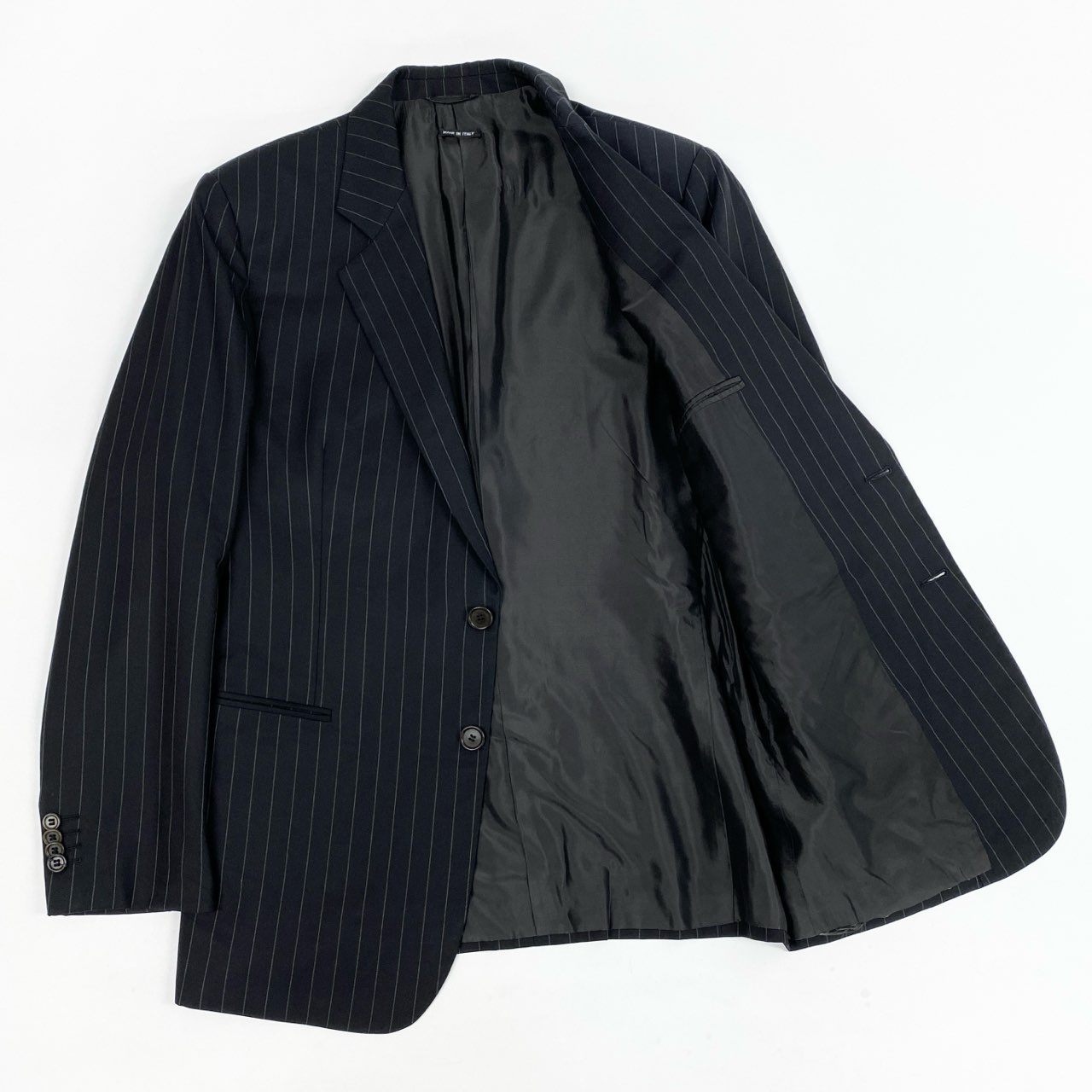 68L11 GIORGIO ARMANI ジョルジオアルマーニ シングルスーツ セットアップ ビジネス テーラードジャケット スラックス 52 ブラック ストライプ ピュアウール メンズ 男性用 イタリア製u02t
