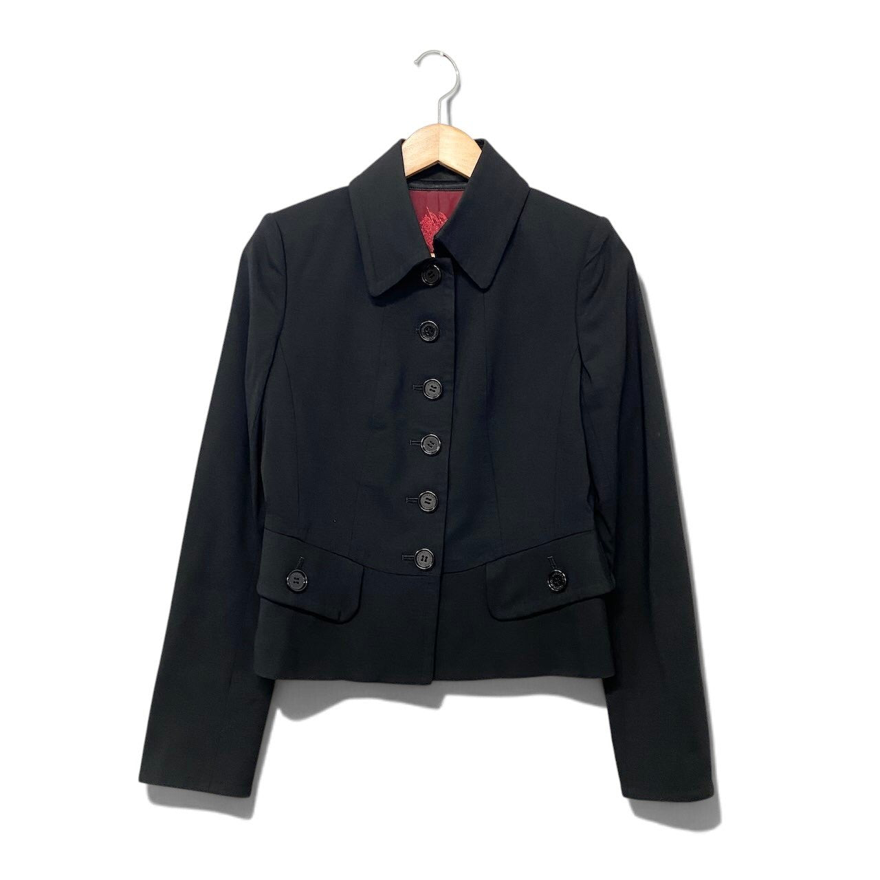 6h28 BURBERRY BLACK LABEL バーバリー ブラックレーベル テーラードジャケット 裏地ロゴ総柄 サイズ40 ブラック レディースo07t