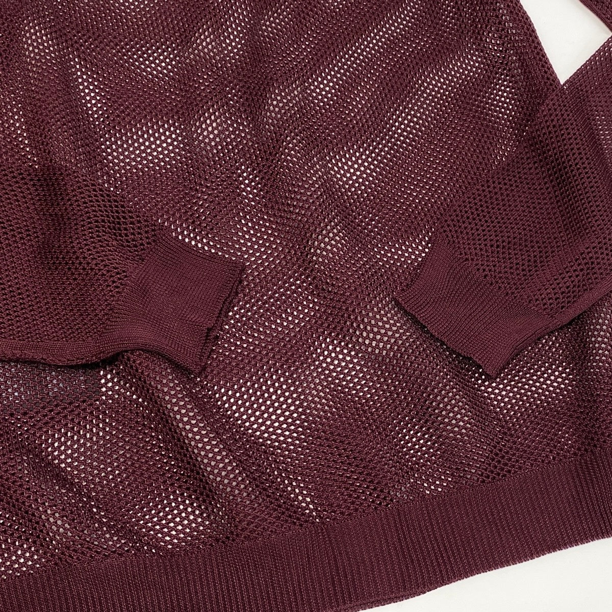 Ee19【美品】PRADA ロングスリーブニット メッシュニット イタリア製 42サイズ バーガンディ レーヨン100％ レディース 女性用u02t