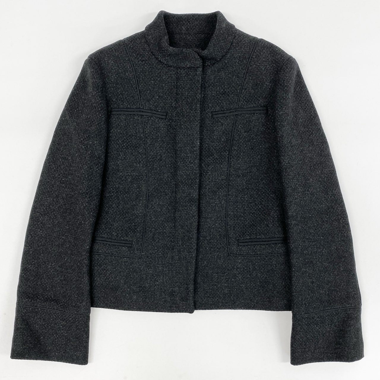 86i11 LOUIS VUITTON ルイヴィトン フランス製 ウール ツイードジャケット アウター 36 ブラック グレー Wool レディースo07t
