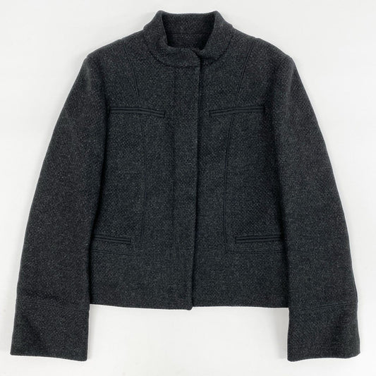 86i11 LOUIS VUITTON ルイヴィトン フランス製 ウール ツイードジャケット アウター 36 ブラック グレー Wool レディースo07t