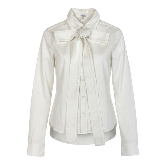 Ei4 【美品】LOEWE 2024AW デニムボウタイシャツ 34サイズ ホワイト コットン100％ レディース 女性用u02t