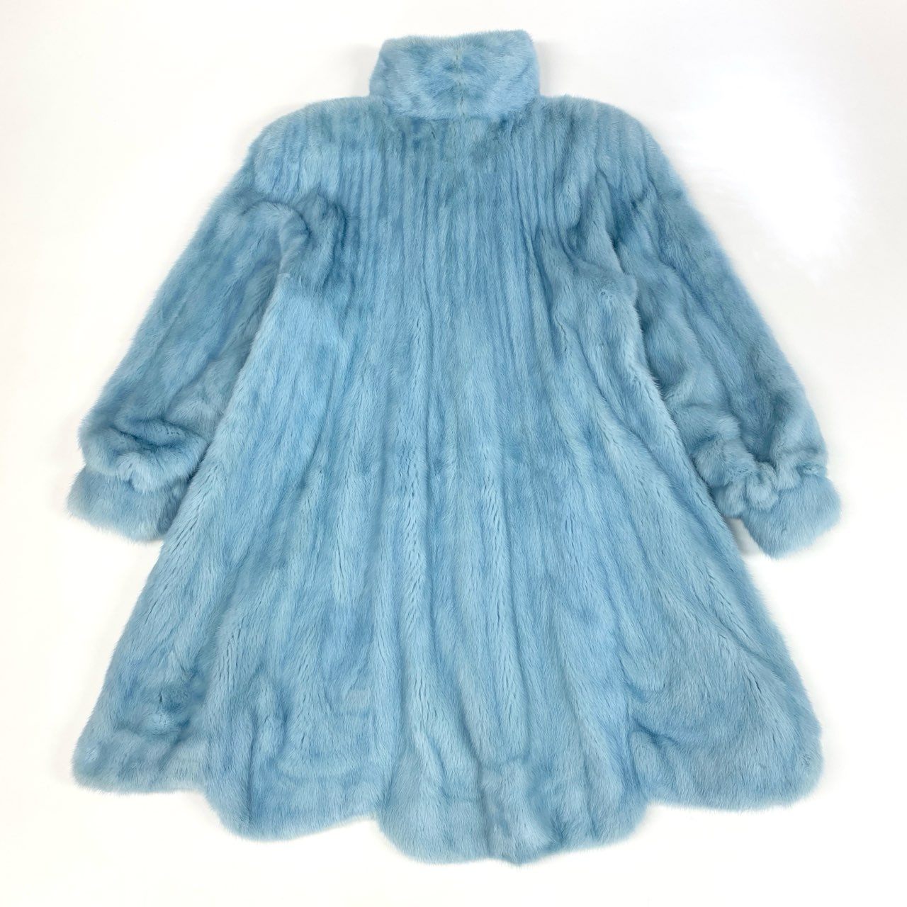 9k2《超希少》 最高級毛皮 ミンク ロングコート 96cm ライトブルー 水色 裾ウェーブ リアルファー MINK FUR 毛並み◎ 毛質◎t18r
