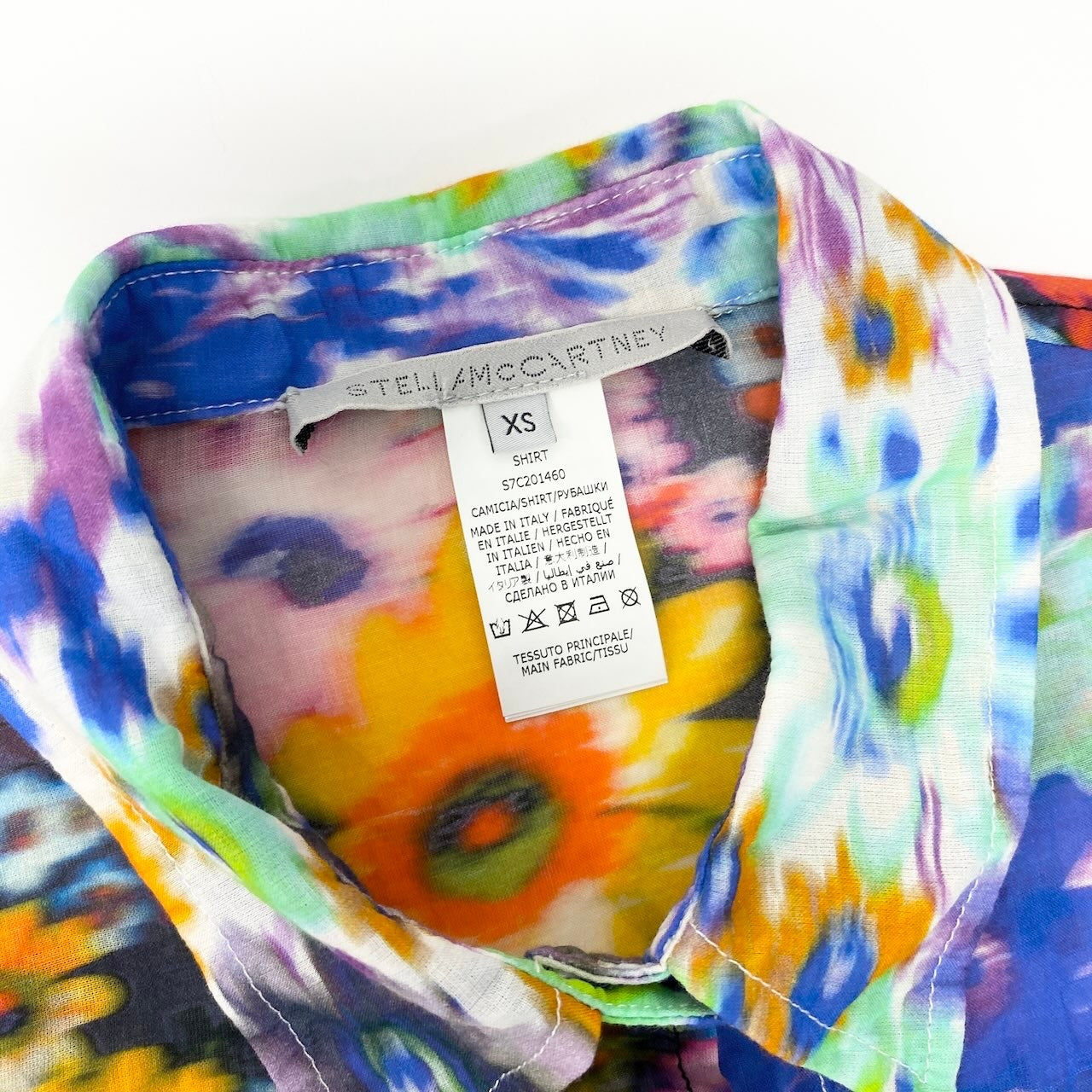 Ae10 STELLA McCARTNEY ステラマッカートニー フラワープリント 半袖シアーシャツ 半袖ブラウス サイズXS マルチカラー レディースk02i