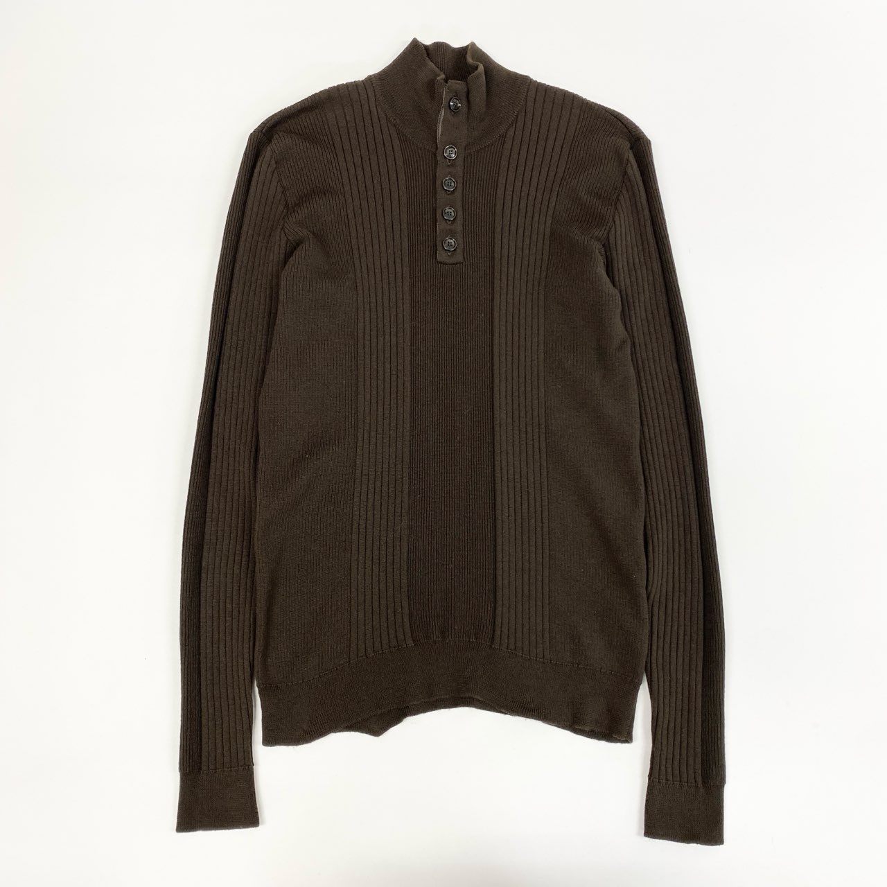 1j27 ARMANI COLLEZIONI アルマーニ コレツィオーニ ハイネックリブニットセーター ハーフボタン ウール100％ 50サイズ ブラウン メンズu02t