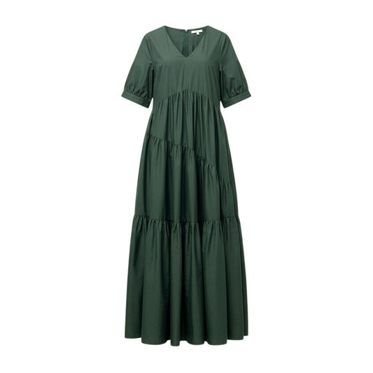 61c6 UN3D. アンスリード ティアード ロングワンピース 半袖ワンピース サイズ36 グリーン レディース ワンピース トップスk02i