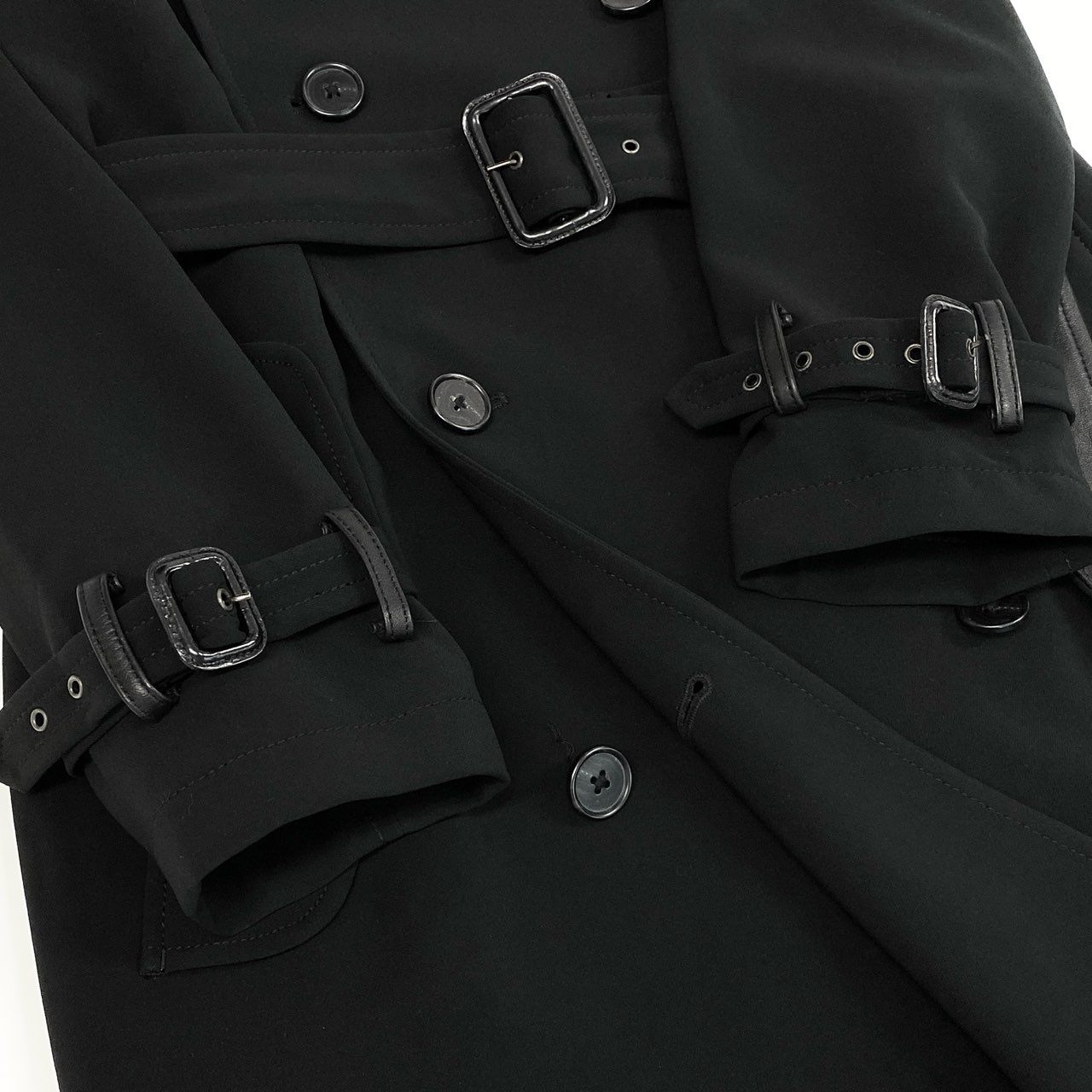 37d14 【美品】 POLO RALPH LAUREN ポロラルフローレン トレンチコート スプリングコート ロング レザーベルト  サイズ12 180/104A ブラック メンズ 紳士服u02t