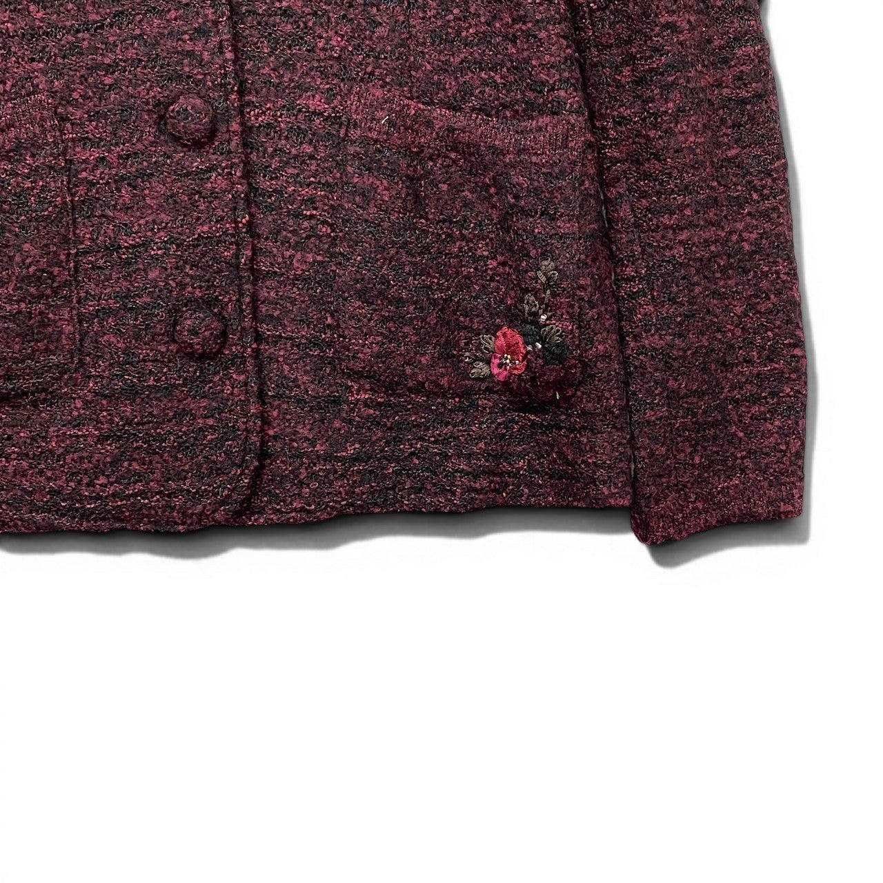 32g2 ATELIER SAGAN アトリエサガン ニットテーラードジャケット ウールジャケット 襟花刺繍 Mサイズ パープル系 レディース 女性用u02t