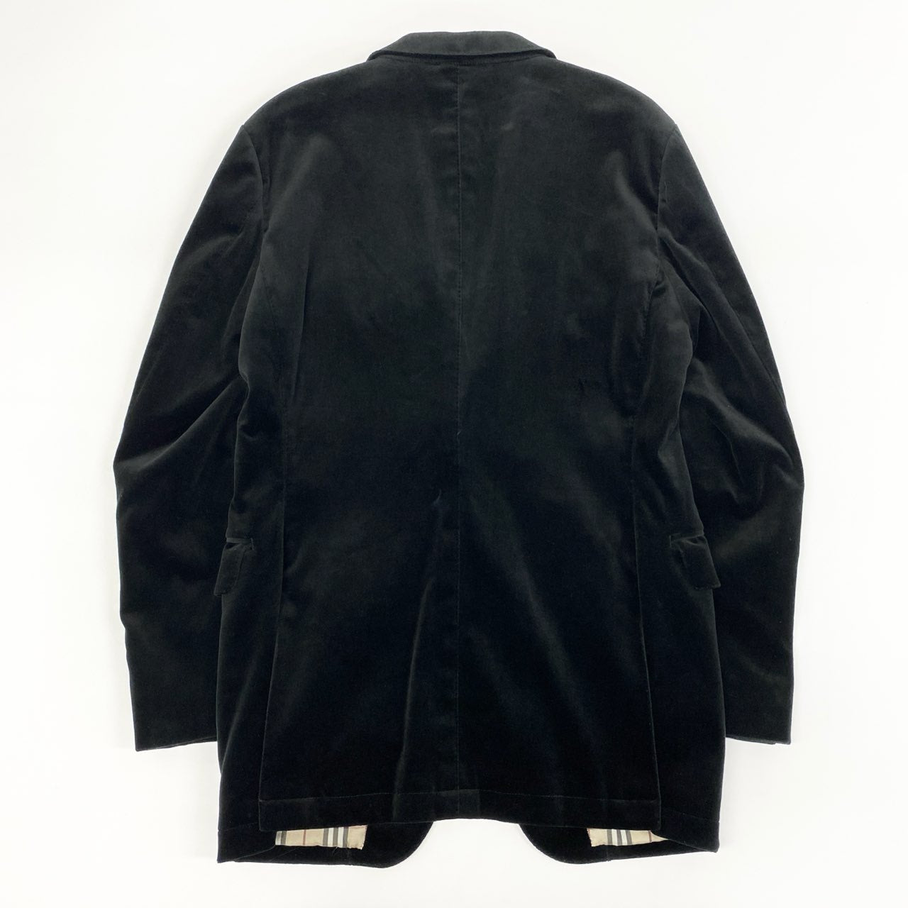 62g18 BURBERRY BLACK LABEL バーバリーブラックレーベル 裏地ノバチェック ベロア テーラードジャケット ブレザー ピークドラペル 大きいサイズ LL ブラック メンズ