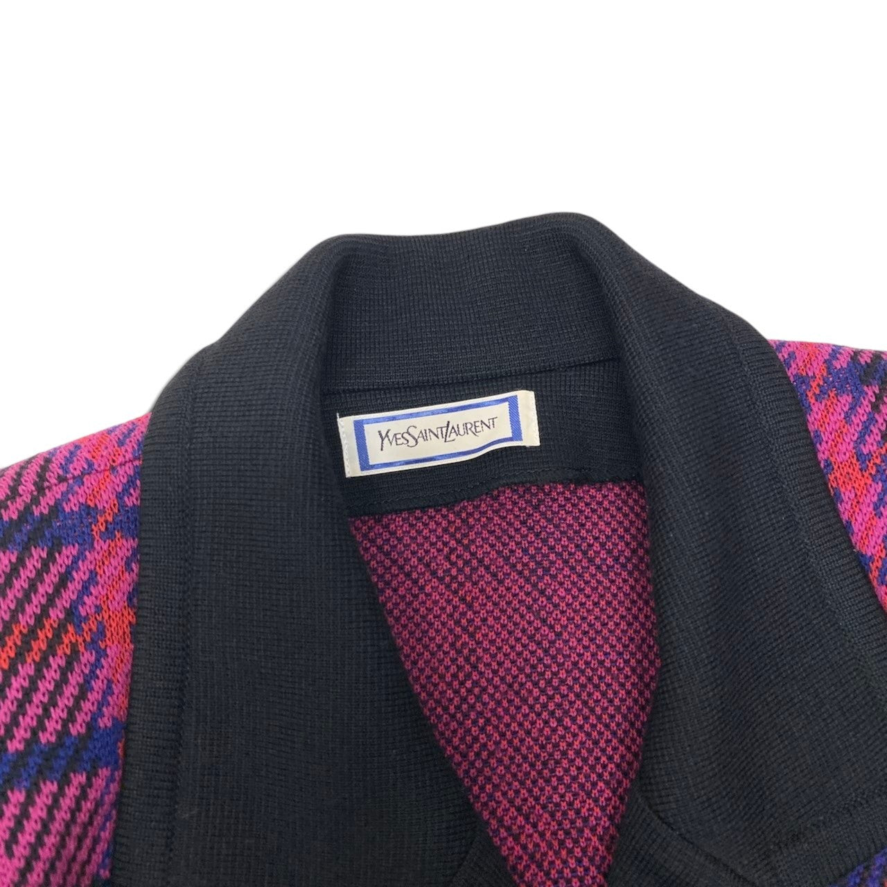 38h31 YVES SAINT LAURENT イヴサンローラン ダブルブレスト チェスターコート ニットコート チェック柄 サイズM マルチカラー ウール100％ レディースo07t