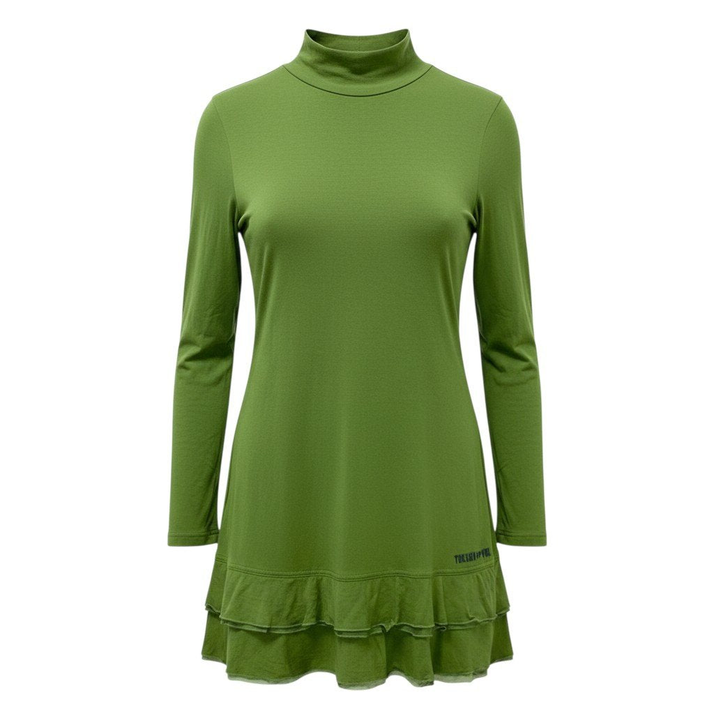 30b18 TOKUKO 1er VOL トクコプルミエヴォル チュニックワンピース ロングスリーブ 裾フリル ハイネック ワンポイント刺繡 レディース 女性用 9 グリーンu02t