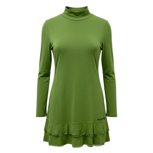 30b18 TOKUKO 1er VOL トクコプルミエヴォル チュニックワンピース ロングスリーブ 裾フリル ハイネック ワンポイント刺繡 レディース 女性用 9 グリーンu02t