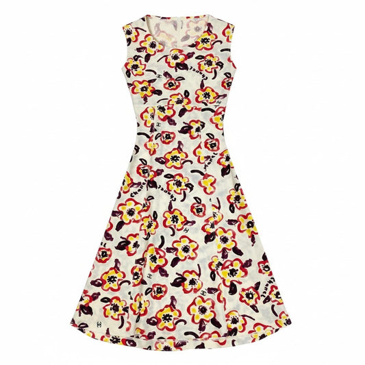 Cⅾ23  CHANEL シャネル ノースリーブワンピース ストレッチ フラワープリント ココマーク PO6193V04589 サイズ36 マルチカラー レディース 女性用k02i