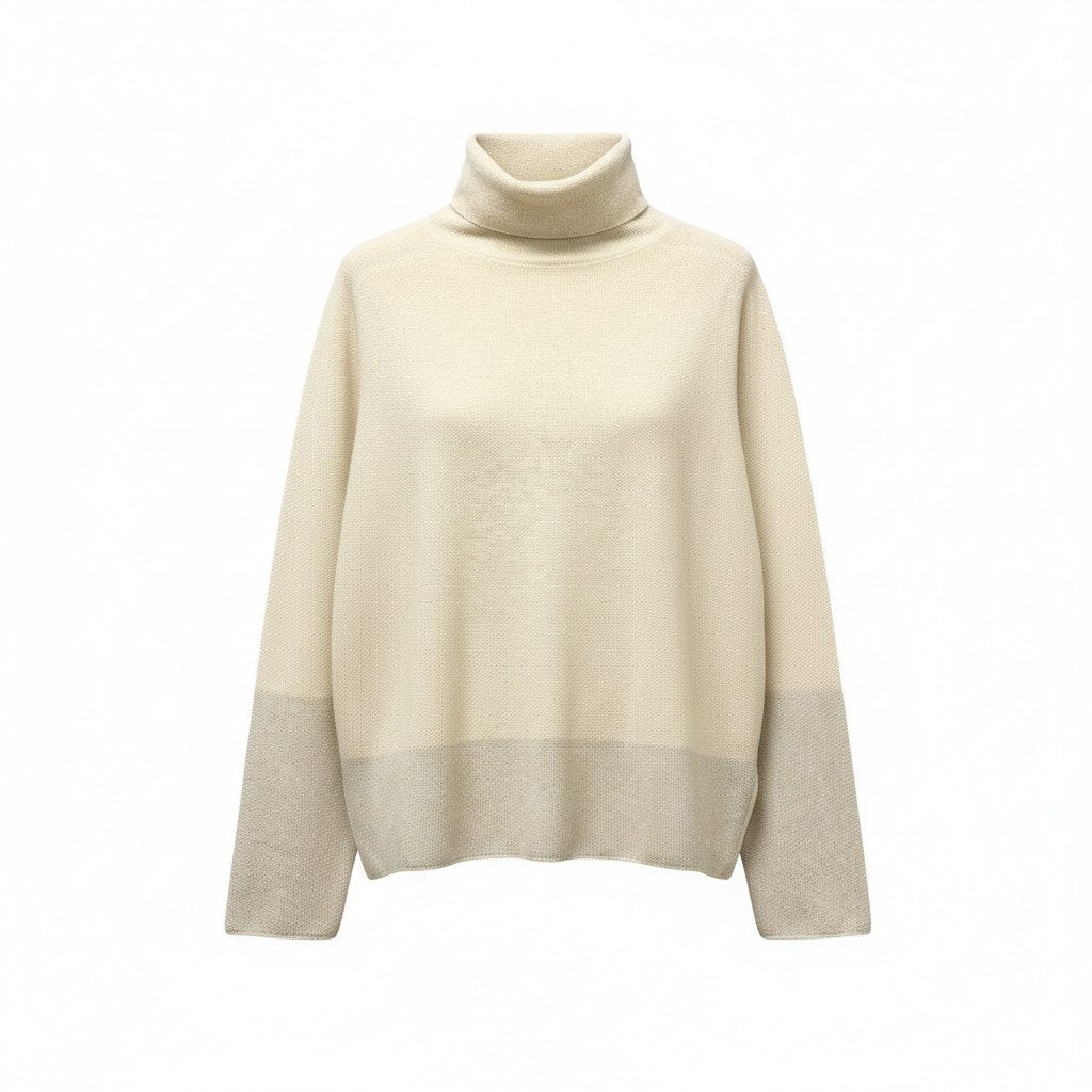 4c29 FABIANA FILIPPI ファビアナフィリッピ ラメニット ロングスリーブ タートルネックセーター  レディース 女性服 44/Mサイズ アイボリー系 シルバーu02t