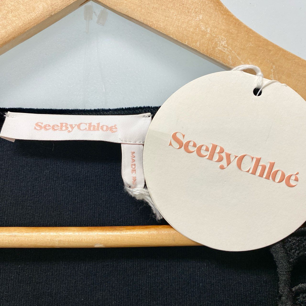 87c6 【美品】SeeByChloe シーバイクロエ 花柄レースワンピース 異素材切替 ベロア 36サイズ ブラック ポリエステル100％ レディース 女性用u02t