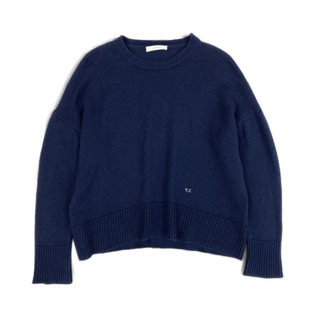 69L17 YOKO CHAN ヨーコチャン エンブロイダリープルオーバー リラックスフィット ニットセーター YCN-521-081 36サイズ ネイビー ウール100％ レディースu02t