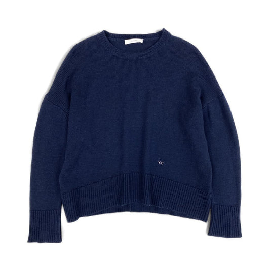 69L17 YOKO CHAN ヨーコチャン エンブロイダリープルオーバー リラックスフィット ニットセーター YCN-521-081 36サイズ ネイビー ウール100％ レディースu02t
