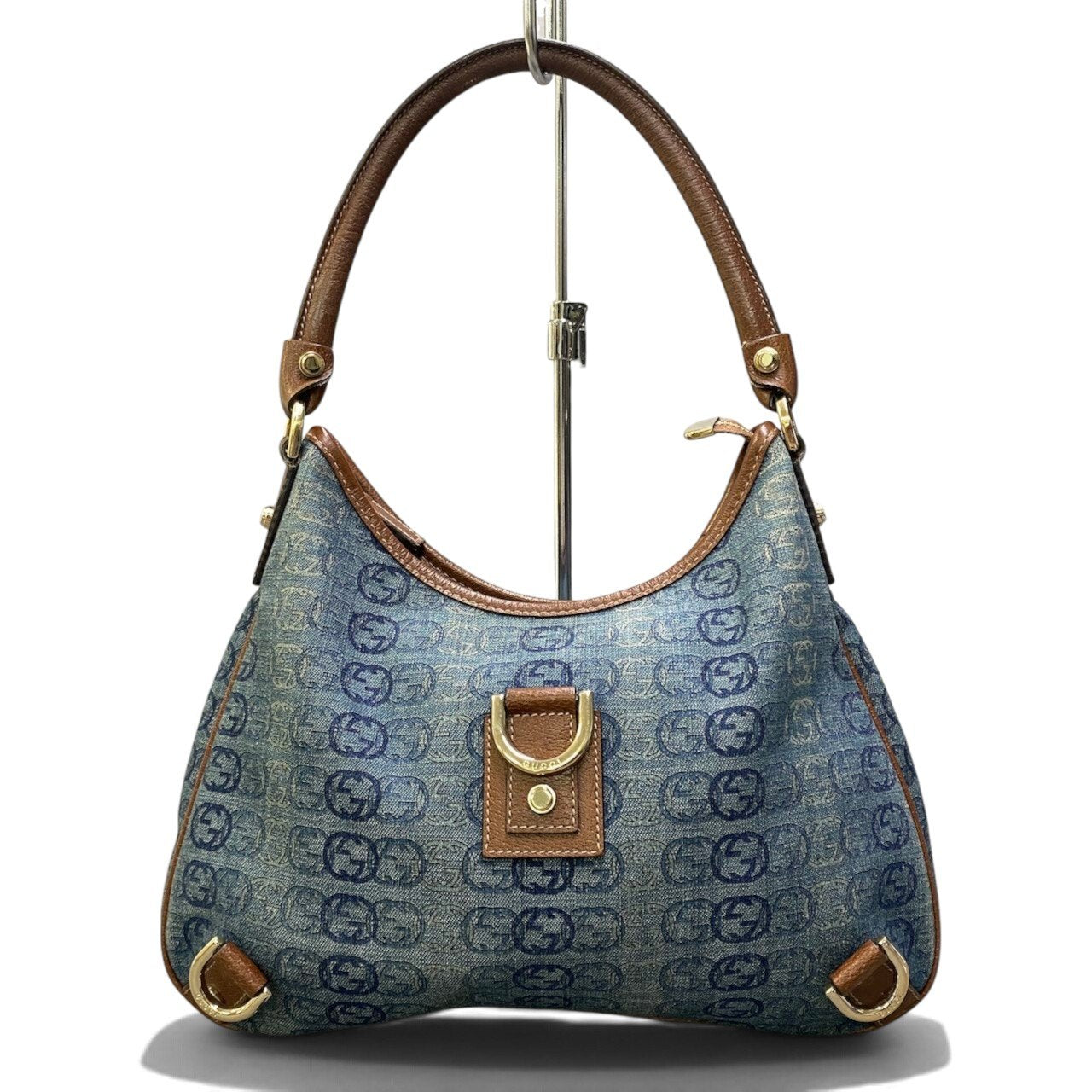 h29 GUCCI アビーデニム ショルダーバッグ インディゴ ブラウン レディース 女性用ta1