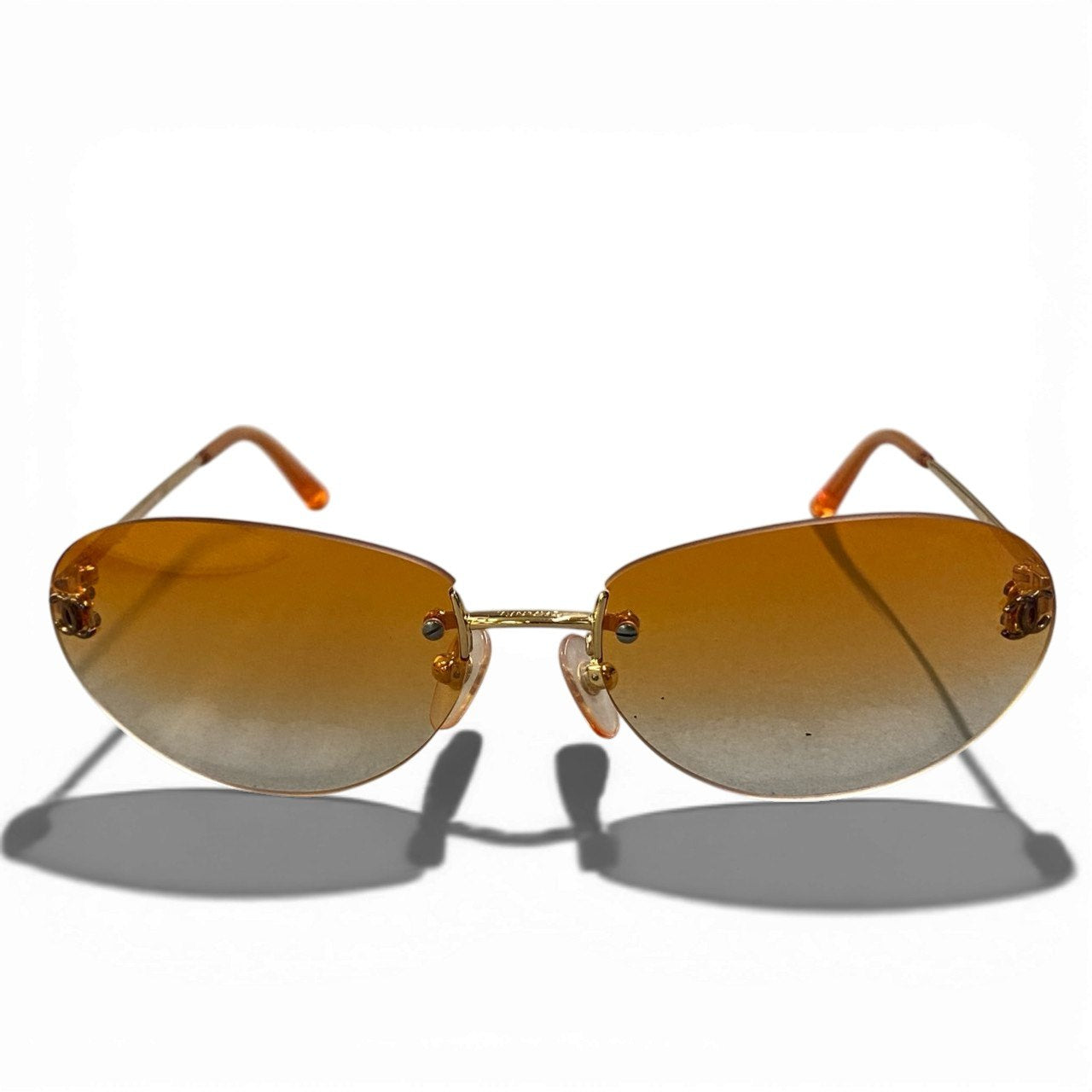 b15 CHANEL シャネル リムレス サングラス アイウェア ココマーク カラーレンズ 4013 59□16 オレンジ レディースta1