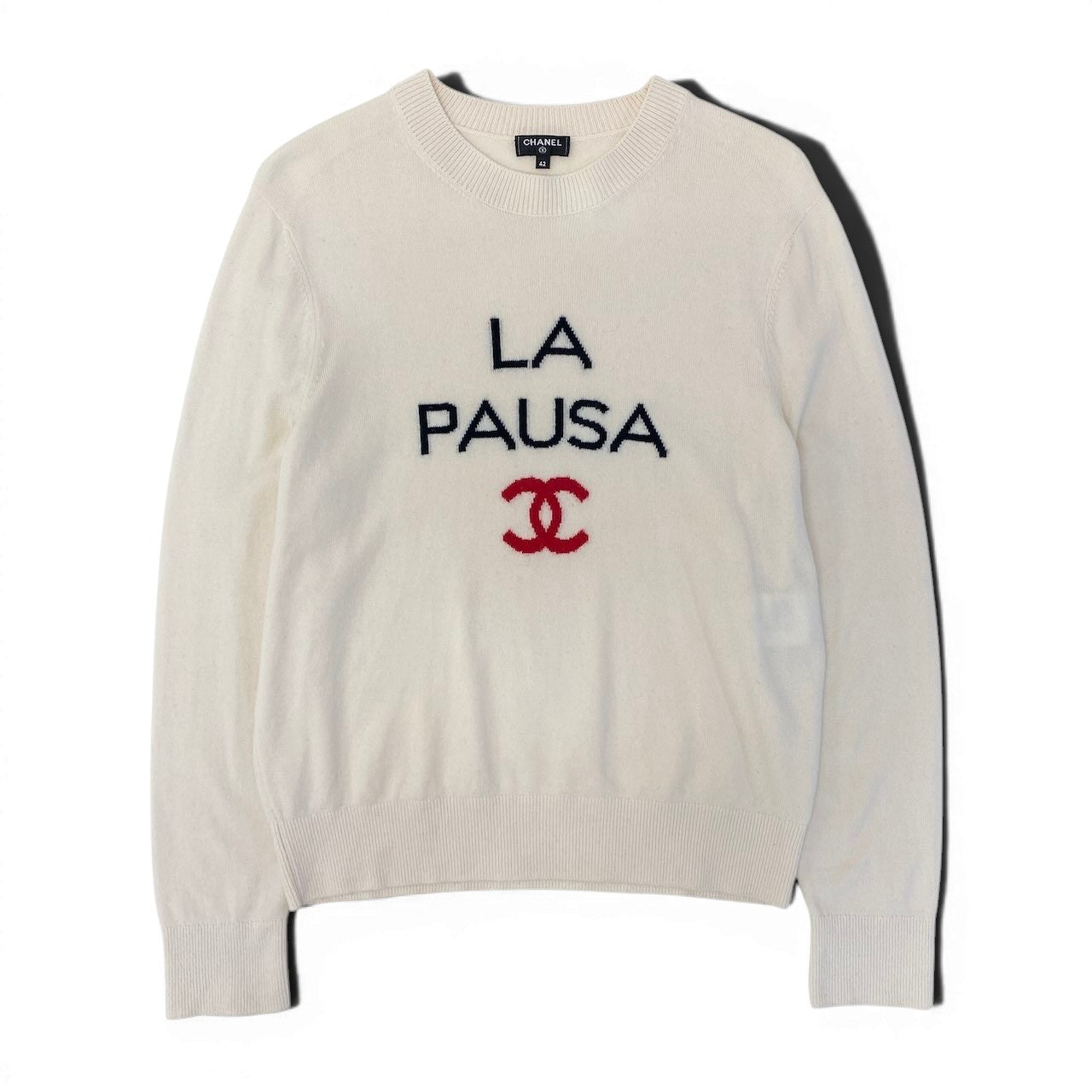 Ce27 CHANEL シャネル LA PAUSA ココマーク カシミヤニット セーター P60439 サイズ42 ホワイト カシミア100％ レディース 女性服ta1