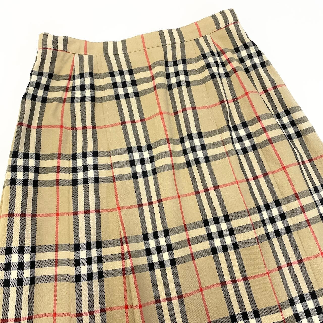 67e7 Burberry‘s バーバリー ノバチェック タックスカート ミディ丈 FX003-625 ベージュ サイズ13 ウール100％ レディース 女性服u02t