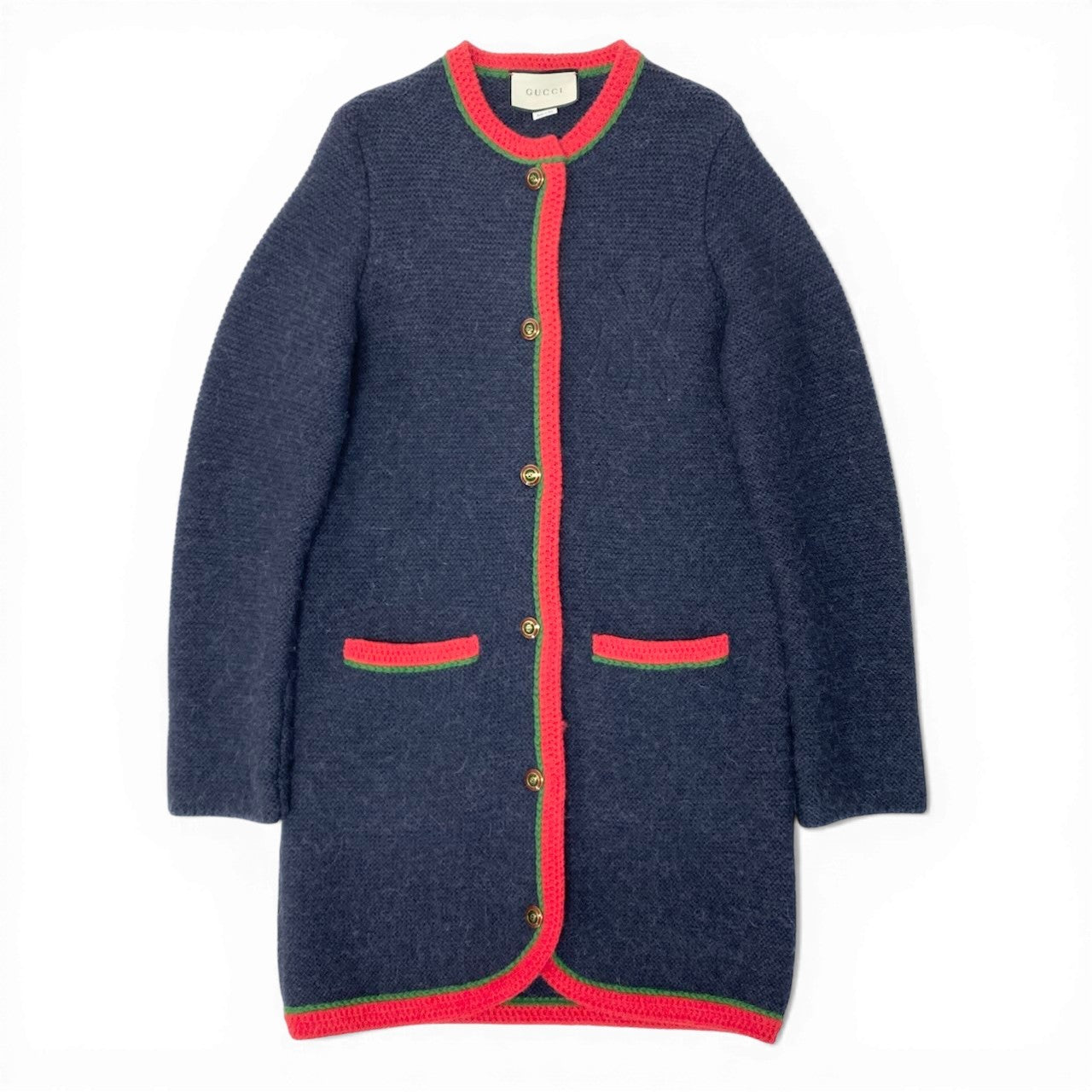 I GUCCI グッチ × NYヤンキース ウールニットロングカーディガン ニットコート インターロッキングGボタン 543419 ネイビー レディース 女性用nu1