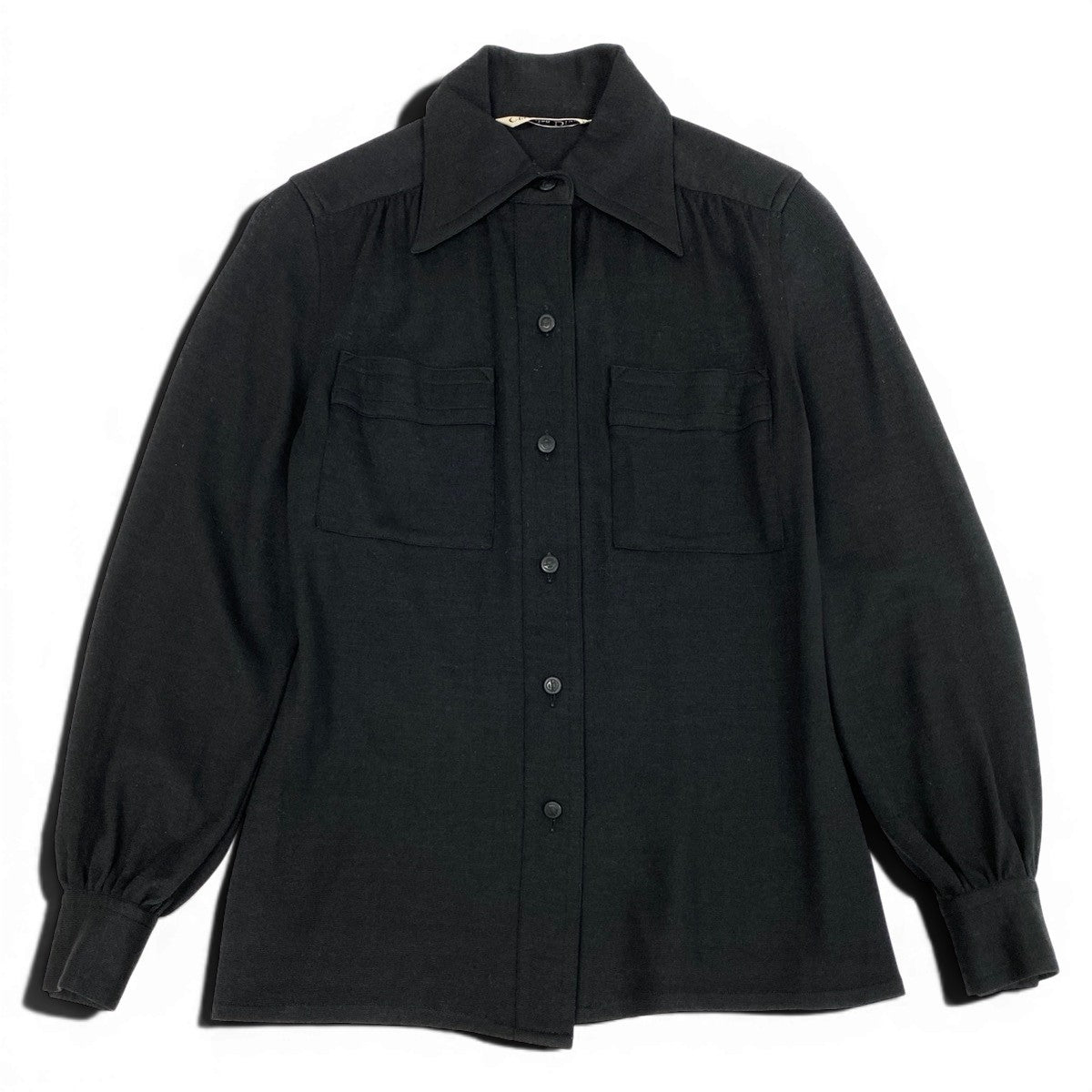 Eg11 Christian Dior クリスチャンディオール ロングスリーブ ニットシャツ CDボタン サイズM ブラック ウール100％ レディースo07t