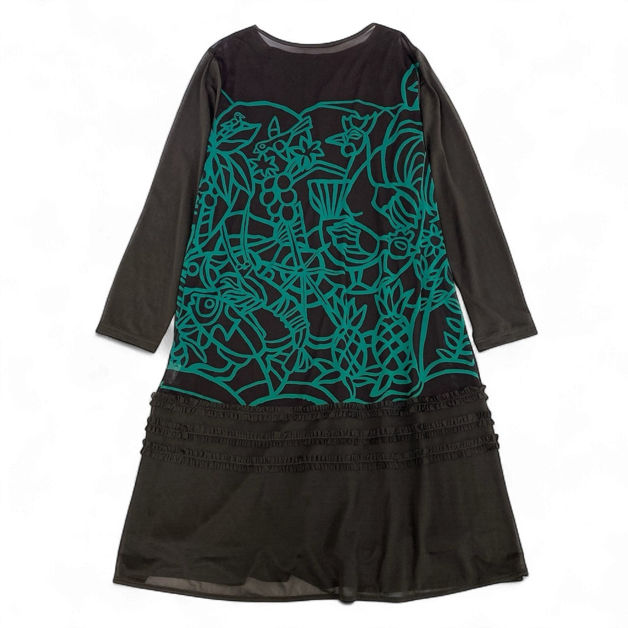 64k19 TOKUKO 1er VOL トクコプルミエヴォル ロング シアーワンピース 長袖ワンピース 総柄プリント ペチコート付 レディース 女性用 9 ブラウンu02t