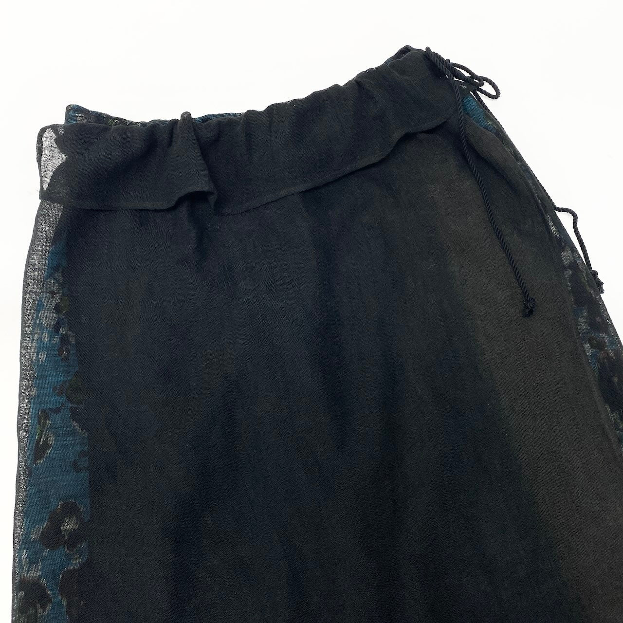 Ad27 Y‘s ワイズ YOHJI YAMAMOTO ヨウジヤマモト 変形パンツ レイヤード  フラワーモチーフ サイズ1 ブラック ライトブルー コットン リネン レディース 女性服u02t