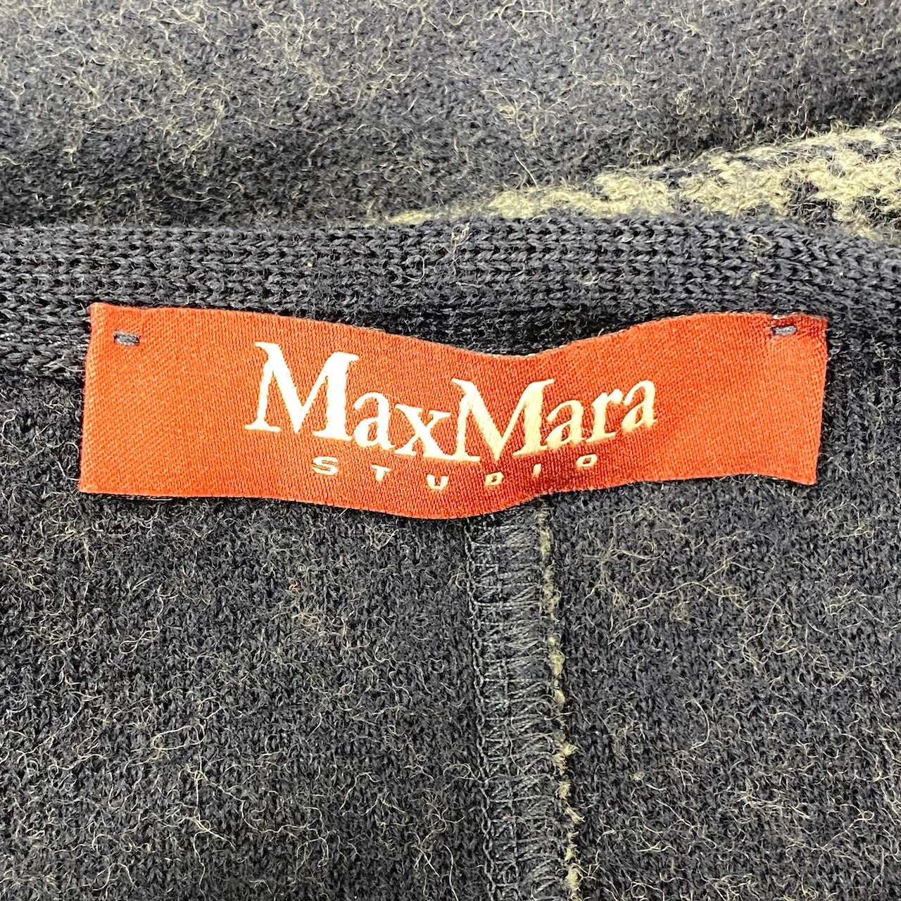 82f16 Max Mara STUDIO マックスマーラ ストゥディオ ノーカラー ウールニットコート 千鳥格子 サイズ40 ネイビー グレー レディース 女性用u02t