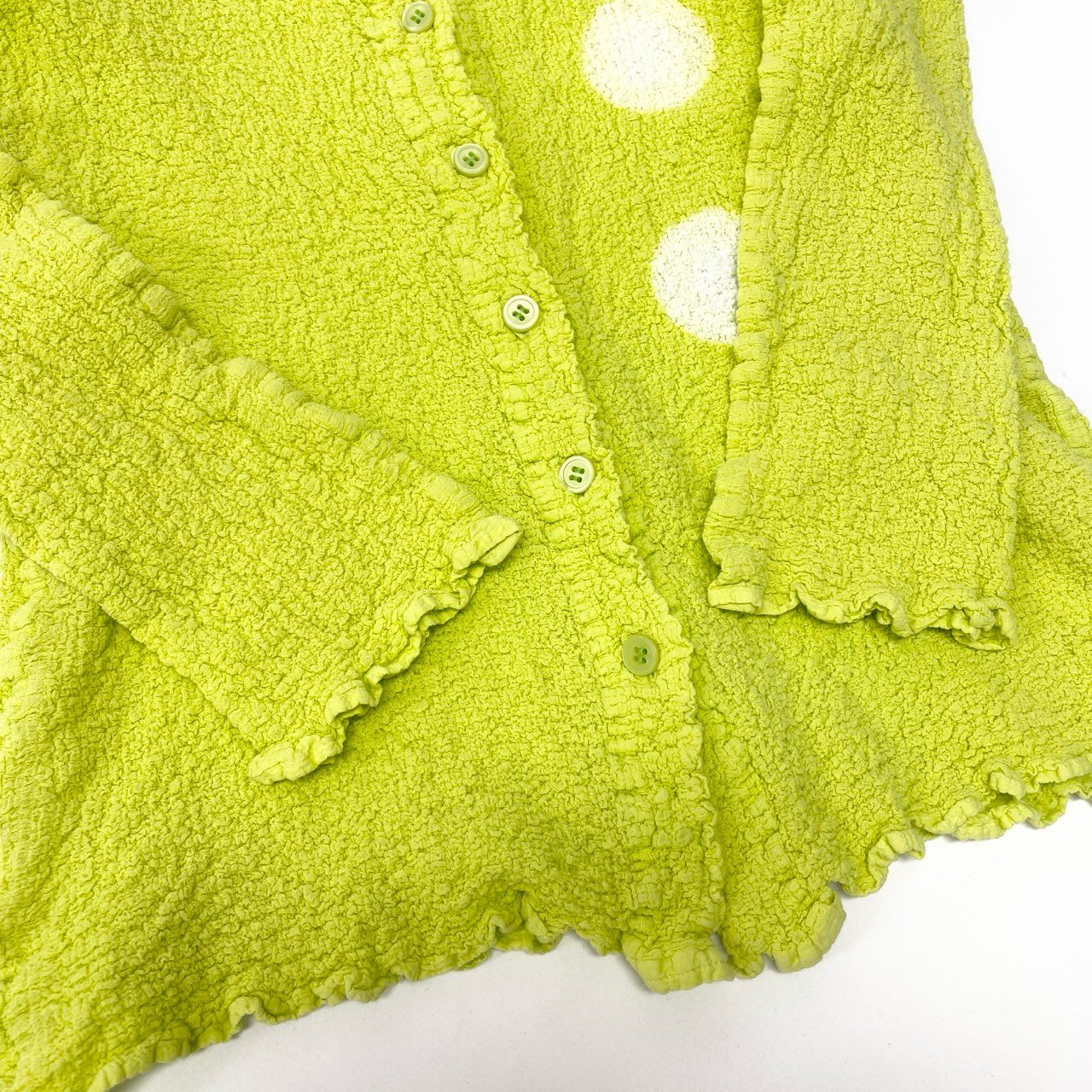 78b5 ISSEY MIYAKE me イッセイミヤケ ミー カリフラワーカーディガン ノーカラージャケット シワ加工 MI82FO759 イエローグリーン レディース 女性用u02t