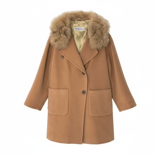 23e7 MARELLA マレーラ チェスターコート ウールコート ボリューム襟 イタリア製 サイズ38 ベージュ系 レディース 女性服u02t