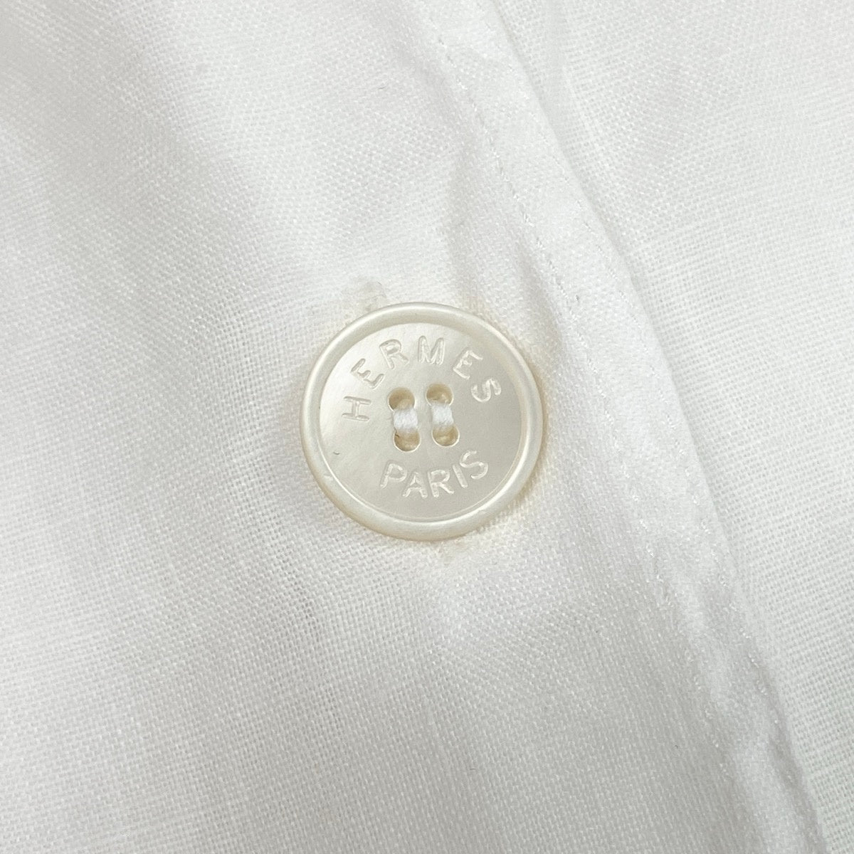 Ee28 HERMES エルメス 半袖シアーシャツ ロゴボタン サイズ40 ホワイト リネン100％ レディース 女性服u02t