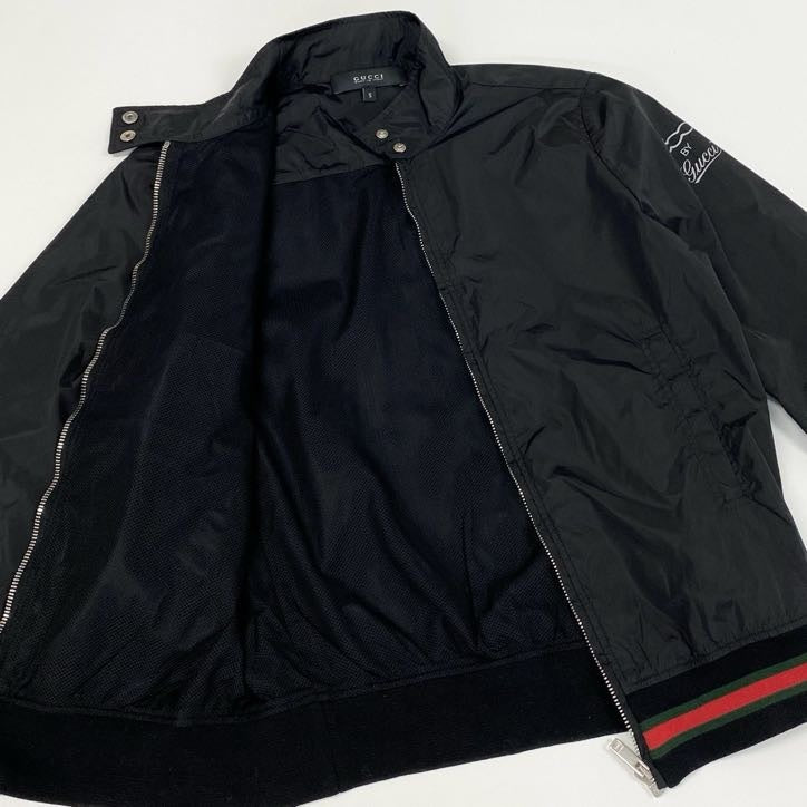 36b9 Vintage GUCCI グッチ シェリーライン ジップアップブルゾン ナイロンジャケット 267788 S ブラック ナイロン レディースta1