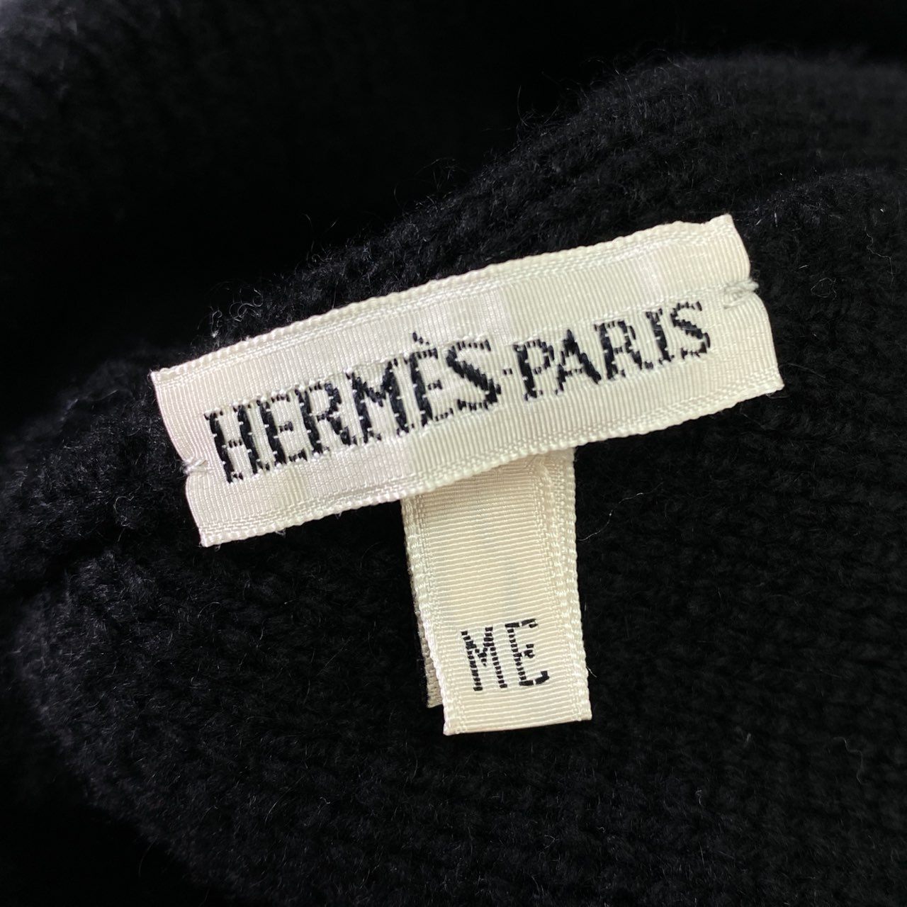 l23 HERMES エルメス イタリア製 カシミヤ100％ Hロゴ ニット帽 ブラック グレー cashmere ビーニー