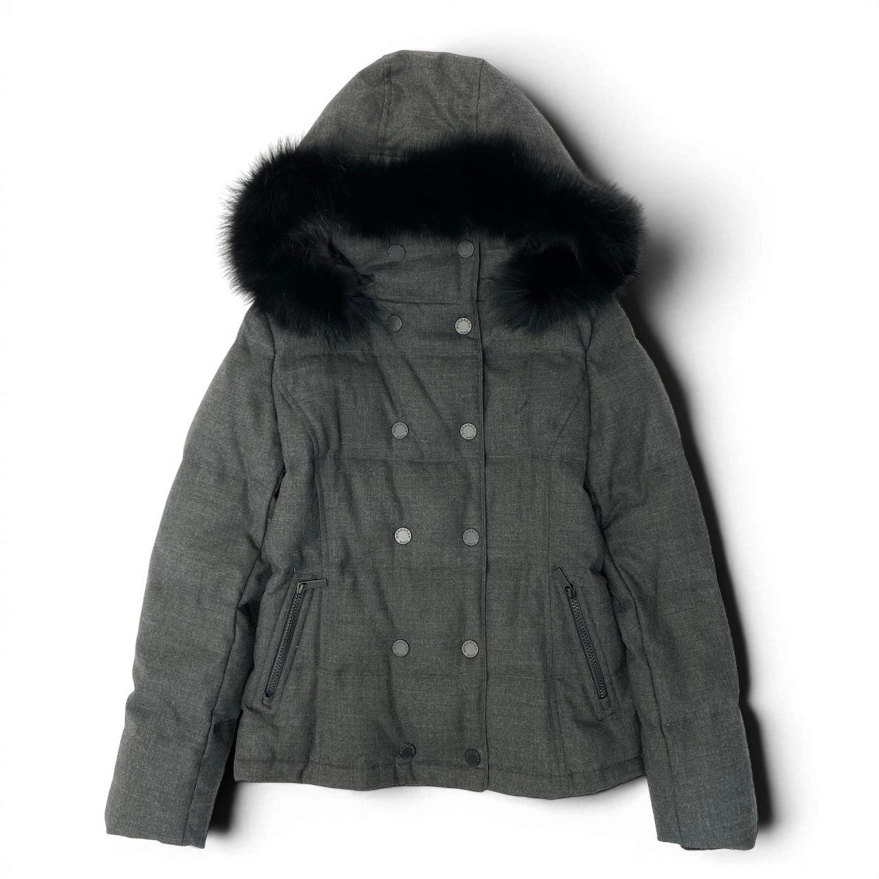 22e7 BURBERRY GOLF バーバリーゴルフ ゴルフウェア ダウンジャケット アウター フォックスファー E6F65-491-08 サイズ1 グレー レディース女性服u02t