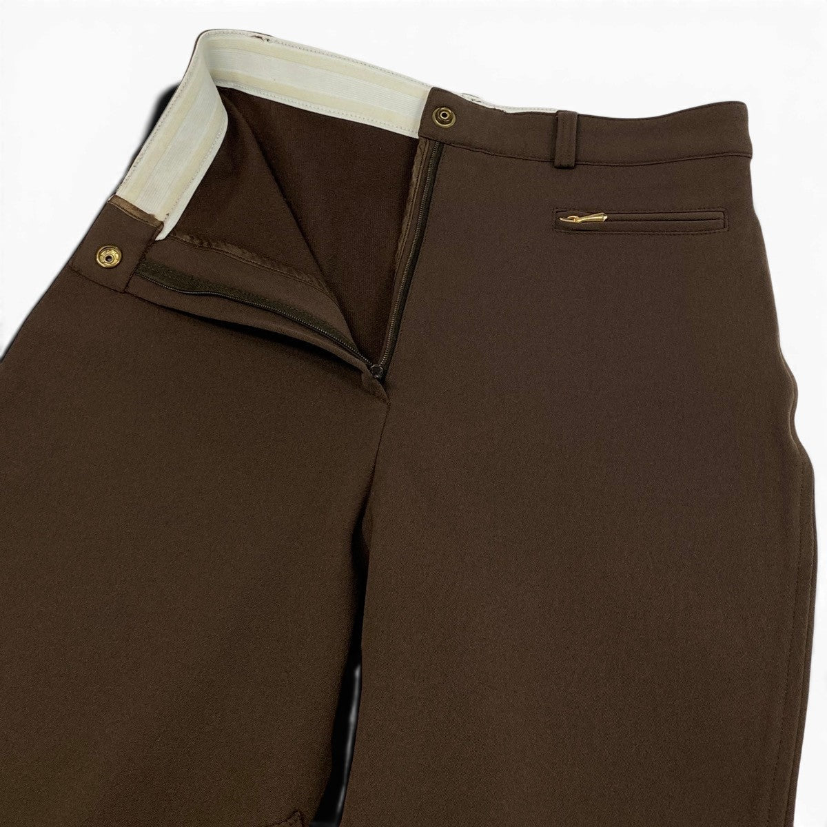 Ef5 GUCCI グッチ クロップド丈 ストレッチパンツ GGロゴ 金ボタン サイズ42 ブラウン レディース 女性服u02t