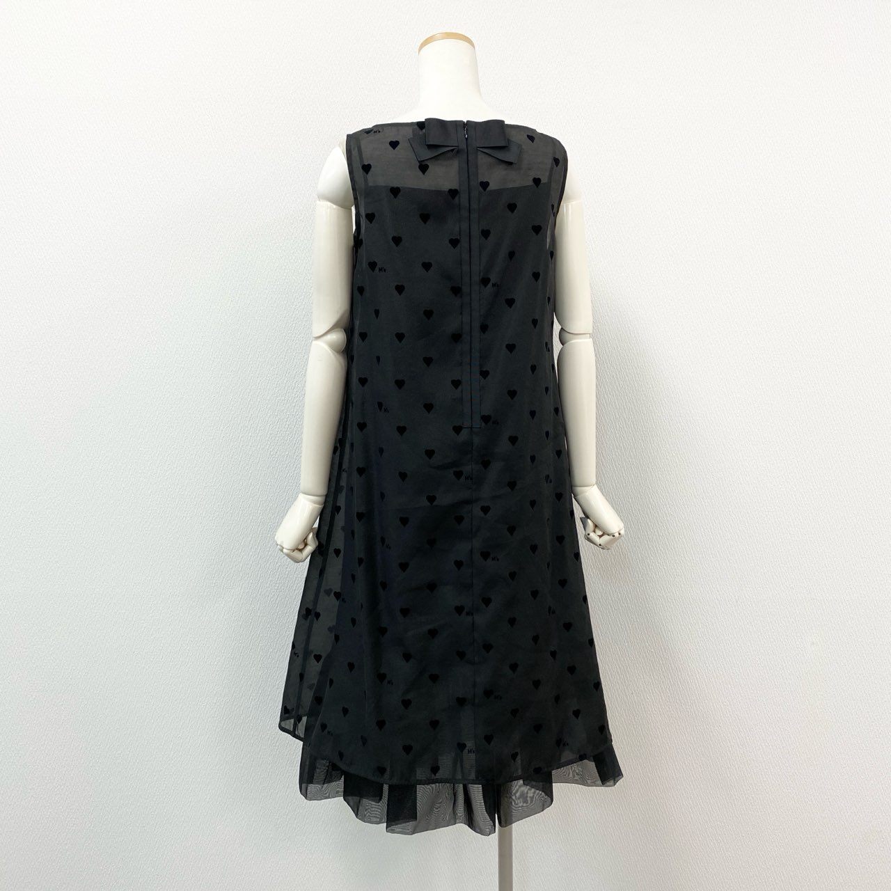 17f30 《極美品》 M’S GRACY エムズグレイシー カタログ掲載 ハートフロッキー チュールワンピース ノースリーブワンピース ドレスワンピース IT-411117 サイズ38 ブラック ポリエステル100％ レディース 女性用