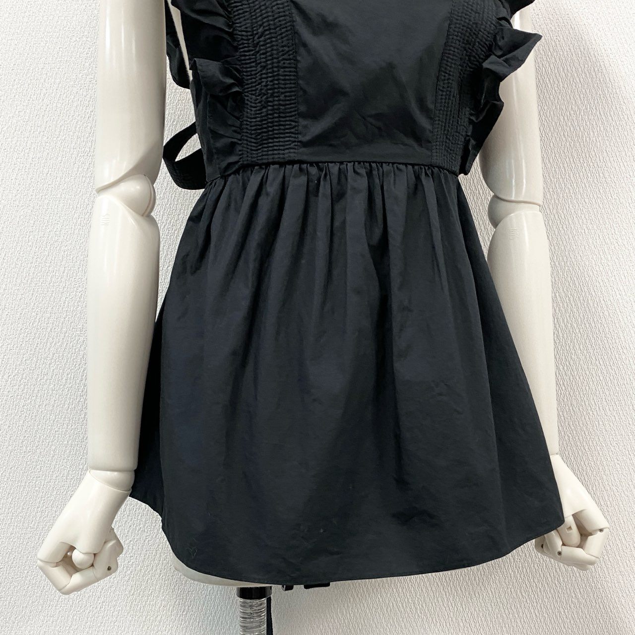 21f17 SELF-PORTRAIT セルフポートレイト ノースリーブ フリルトップス ビスチェ スクエアネック 20S-SS20-014BT 2 ブラック コットン