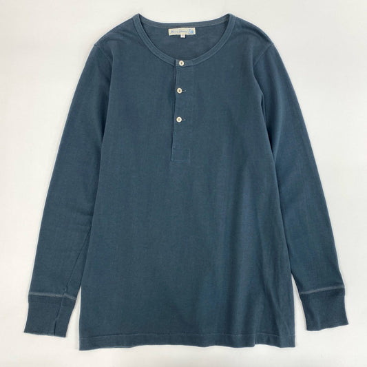 2j27《美品》Merz b. Sbwanen メルツべーシュヴァーネン ヘンリーネック ロングTシャツ トップス コットン100％ 6サイズ ネイビー メンズu02t