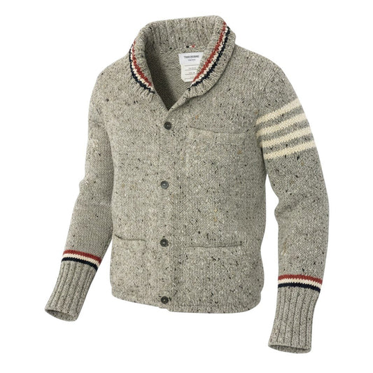 68e19 THOM BROWNE. トムブラウン 11aw ROLL SHAWL CARDIGAN トリコロール ショールカラー カーディガン 01113D7011 サイズ0 グレー系 ウール100％ メンズ 紳士服u02t