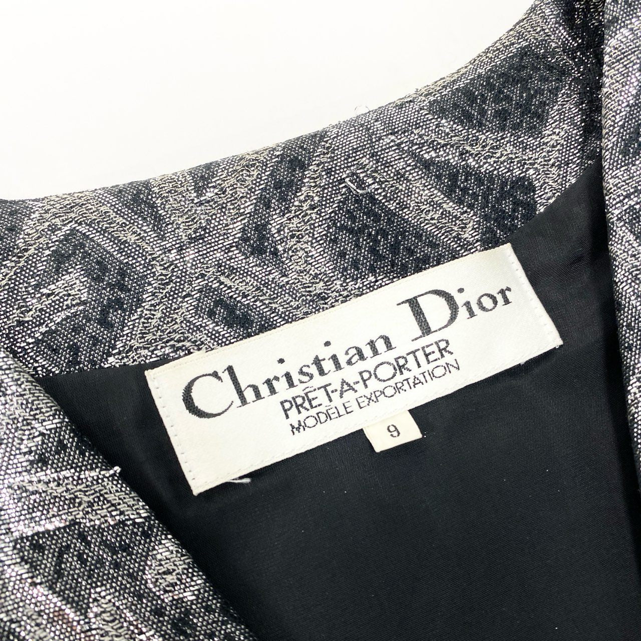 Aa28 Christian Dior クリスチャンディオール Vintage ビンテージ ジャケット ペプラム 総柄 アウター 9サイズ シルバー レディース 女性用o07t