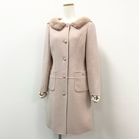 58f20 《美品》 Rene ルネ ミンクファー付き ラグジュアリー ウールコート 36 ピンク グレー 毛皮 アウター 女性服