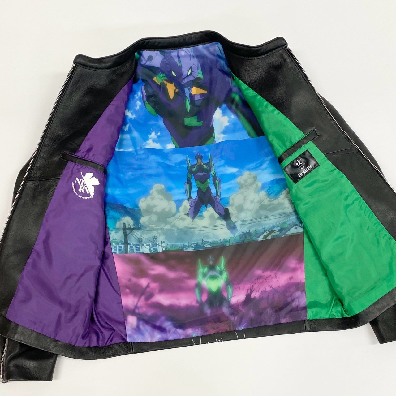 69i24 《未使用品》 TAKEO KIKUCHI タケオキクチ × EVANGELION エヴァンゲリオン ラムレザー シングルライダース ジャケット L ブラック シープスキン NERV 初号機 タグ付きt18r