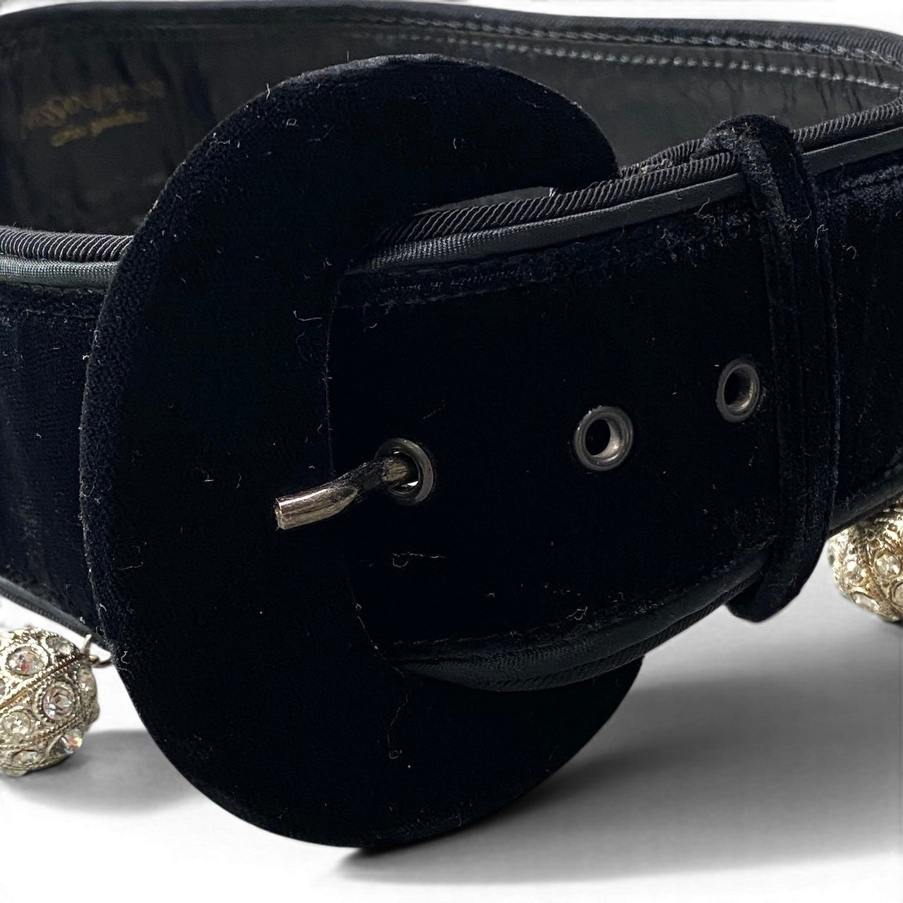 e8 YVESSAINTLAURENT リブゴーシュ ヴィンテージ ベルト ベルベット フランス製 1 ブラック レディース 女性用u02t